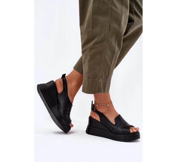 Dámské Kožené Sandály Na Klínu Artiker 52C0484 Černé