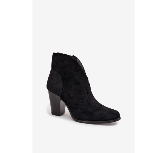 Dámské kotníčkové boty na podpatku z eko semiše černé model 21711578 - Boto