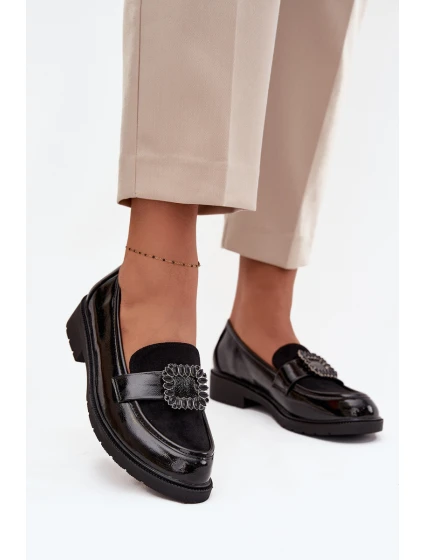 Lakované dámské mokasyny s ozdobnou sponou S.Barski HY52-546 Černé