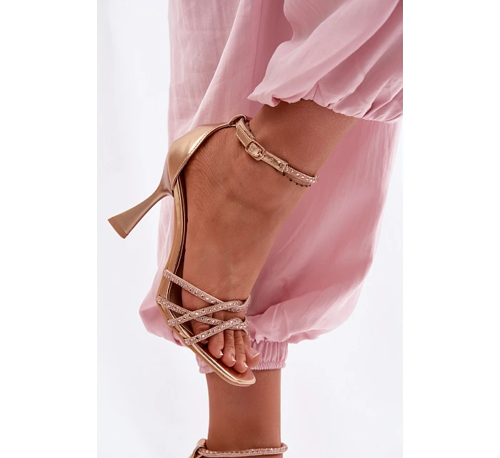 Dámské sandály na podpatku s krystaly Redira šampaňské