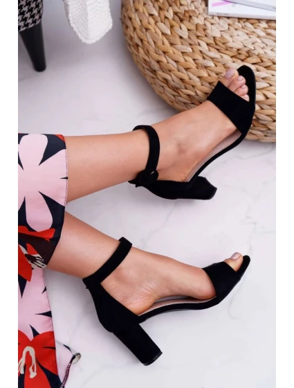 Dámské Sandály Na Podpatku Semišové Černé Lexi