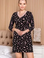 Dámská noční košile 5024-YKG černá se srdíčky - CoCoon