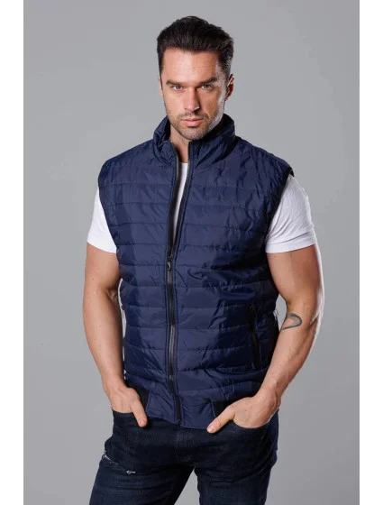 Tmavě modrá pánská prošívaná vesta model 18347895 - J.STYLE Tmavě modrá pánská prošívaná vesta model 18347895 - J.STYLE
