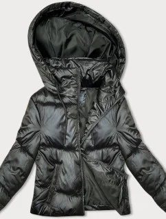 Péřová krátká zimní bunda v army barvě (B8193-11)