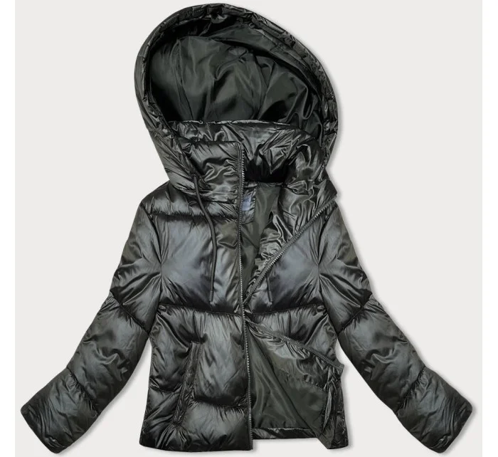 Péřová krátká zimní bunda v army barvě (B8193-11)