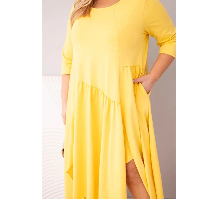Dámská bavlněná Plus Size šaty s asymetrickým spodním lemem žlutá