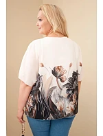 Dámská halenka Plus Size s květinovým potiskem a volným rukávem černá