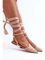 Šněrovací baleríny z ekokože s  béžové model 21666756 - Boto