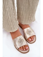 Dámské Pantofle Na Plochém Podpatku S Ozdobným Detalem S.Barski KV51-087 Zlaté