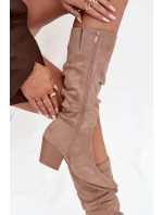 Dámské kozačky s horní částí na podpatku vyhřívané béžové model 21715049 - Boto