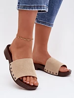 Dámské pantofle s přezkami na plochém podpatku Béžové Amelvessa