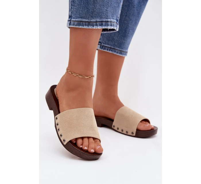 Dámské pantofle s přezkami na plochém podpatku Béžové Amelvessa