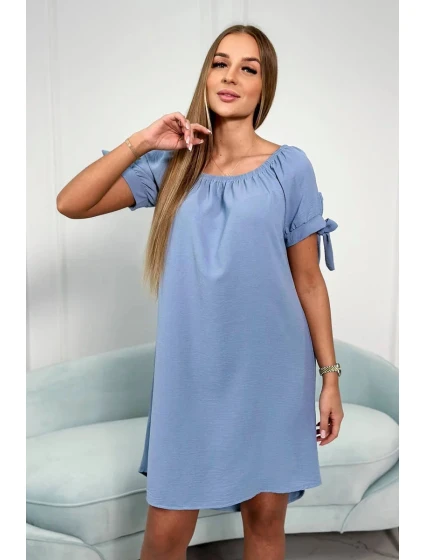 Šaty vázané na rukávech světlý denim Šaty vázané na rukávech světlý denim