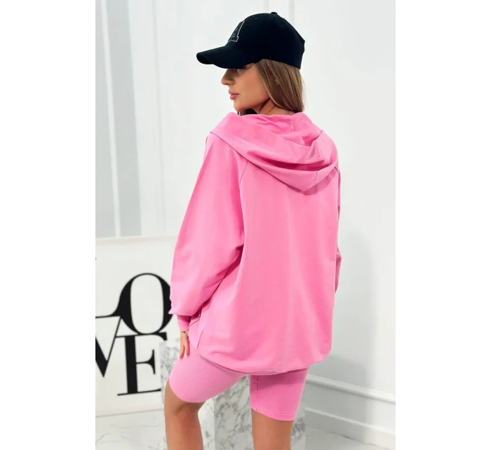 Set 3 v 1 mikina, top a krátké legíny růžový