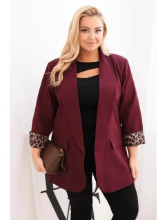 Dámská bunda Plus Size s podšívkou v leopardím vzoru švestková