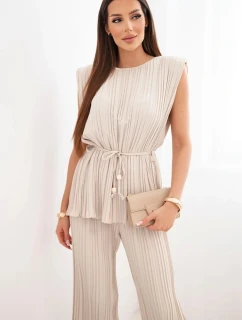 Dámský viskózový komplet s halenkou a širokými kalhotami béžový model 22025290 - K-Fashion