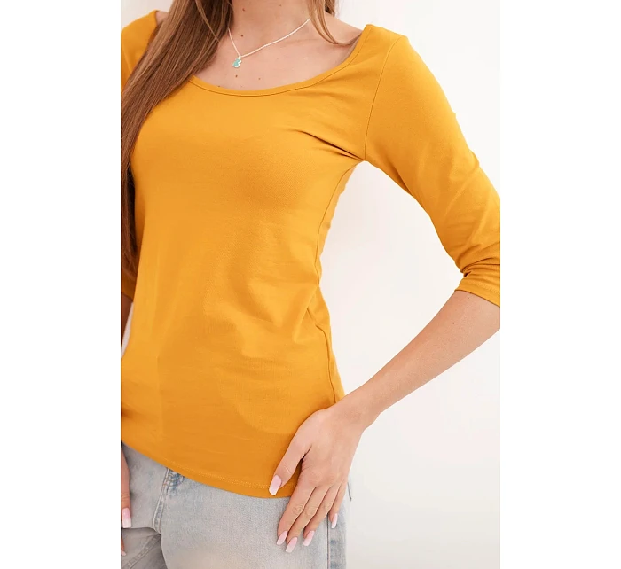 Halenka s kulatým výstřihem tmavě hořčicová