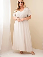 Dámské šaty Plus Size s řaseným pasem béžová