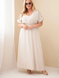 Dámské šaty Plus Size s model 22159107 pasem béžová - K-Fashion