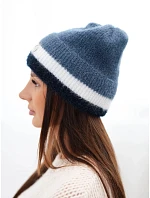 Dámská čepice beanie žebrovaná s ozdobou džíny+námořnická modř Dámská čepice beanie žebrovaná s ozdobou džíny+námořnická modř