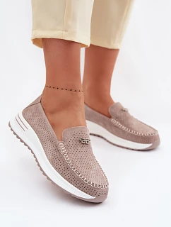 Dámské mokasíny z přírodního semiše tmavě béžové model 22095015 - EVENTO