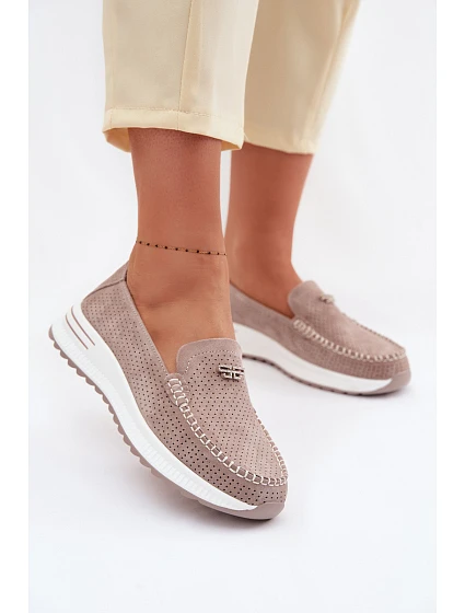 Dámské mokasíny z přírodního semiše tmavě béžové model 22095015 - EVENTO Dámské mokasíny z přírodního semiše tmavě béžové model 22095015 - EVENTO