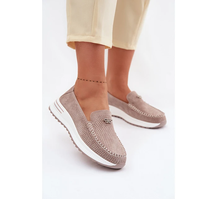Dámské mokasíny z přírodního semiše tmavě béžové model 22095015 - EVENTO Dámské mokasíny z přírodního semiše tmavě béžové model 22095015 - EVENTO