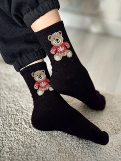 Dětské a juniorské ponožky s medvídkem ve svetru – černé