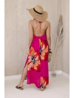 Viskózové šaty uvázané kolem krku fuchsie Viskózové šaty uvázané kolem krku fuchsie