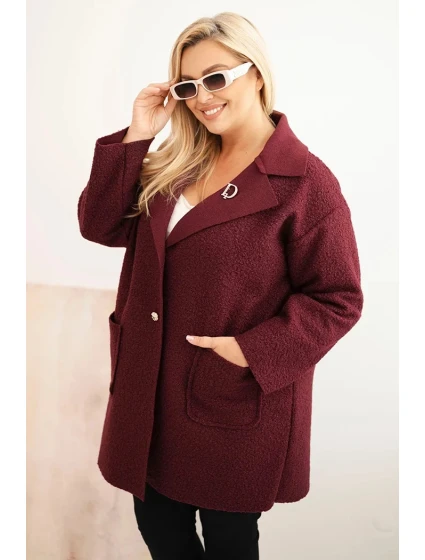 Dámský kabát Plus Size beránek s vlnou a kapsami švestkový
