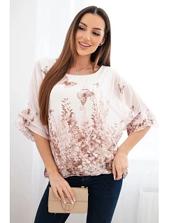 Dámská halenka s plisovaným rukávem a potiskem fango