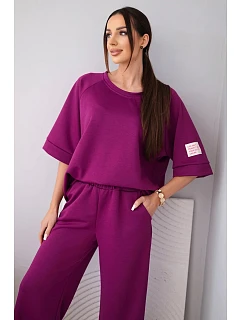 Dámský máslový komplet z viskózy mikina a široké kalhoty světle fialový