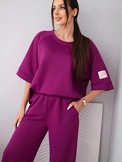 Dámský máslový komplet z viskózy mikina a široké kalhoty světle fialový