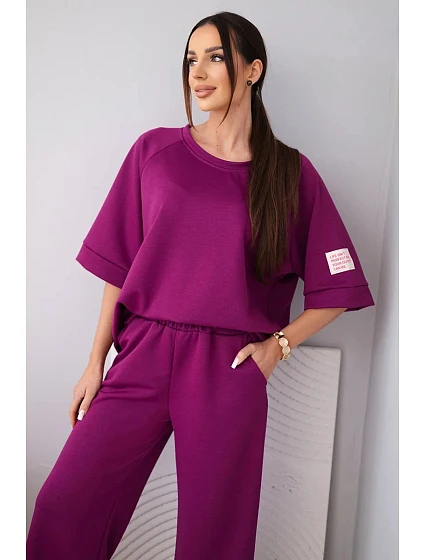 Dámský máslový komplet z viskózy mikina a široké kalhoty světle fialový