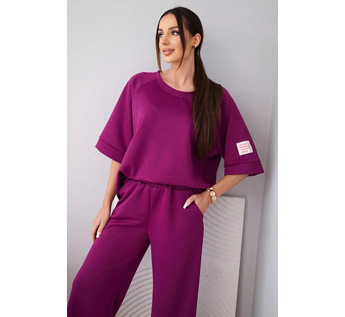 Dámský máslový komplet z viskózy mikina a široké kalhoty světle fialový