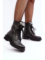 Dámské kožené workery s ozdobou model 21640614 Černé - Zazoo