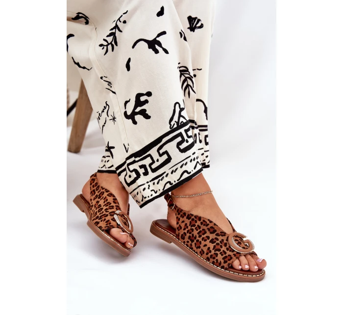 Ploché Sandály S Dekorací Pantera Hnědé Haliones Ploché Sandály S Dekorací Pantera Hnědé Haliones