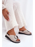 Dámské Kožené Sandály S Ozdobou Béžové S.Barski LR51-662