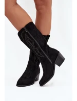 Kozačky Kovbojky Dámské Na Podpatku  Černé model 21708531 - VINCEZA