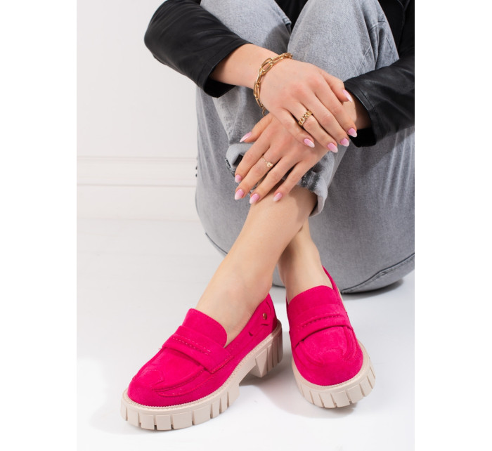 Komfortní růžové dámské  polobotky na plochém podpatku