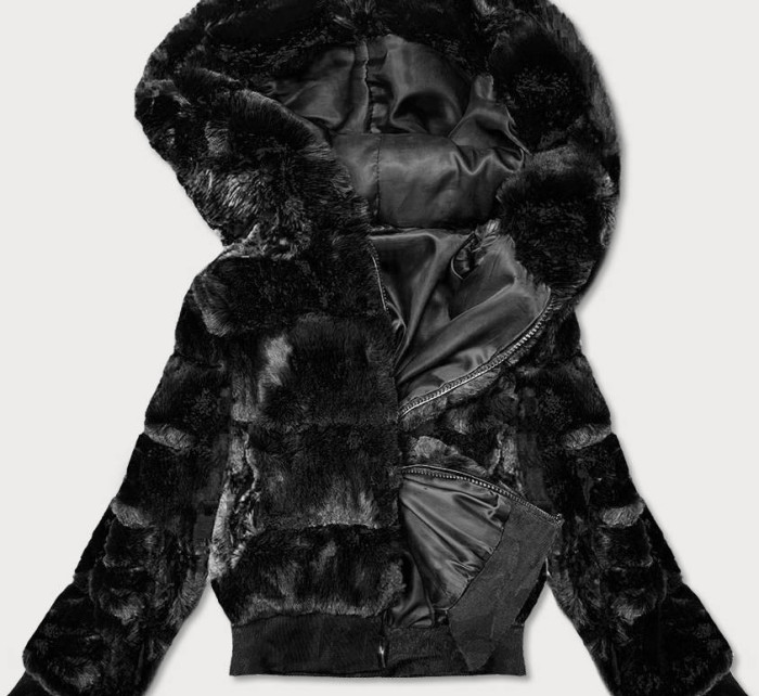 Černá dámská kožešinová bunda (BR9748-1)