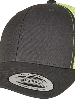 Flexfit 6606/6606T 6 panelová vintage kšiltovka "Trucker" 55.6606 charcoal/neon green