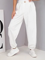 Dámské bavlněné kalhoty s vysokým pasem a ozdobným knoflíkem ecru