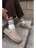 Dámské pantofle zateplené kožíškem na platformě béžové model 21671330 - Boto