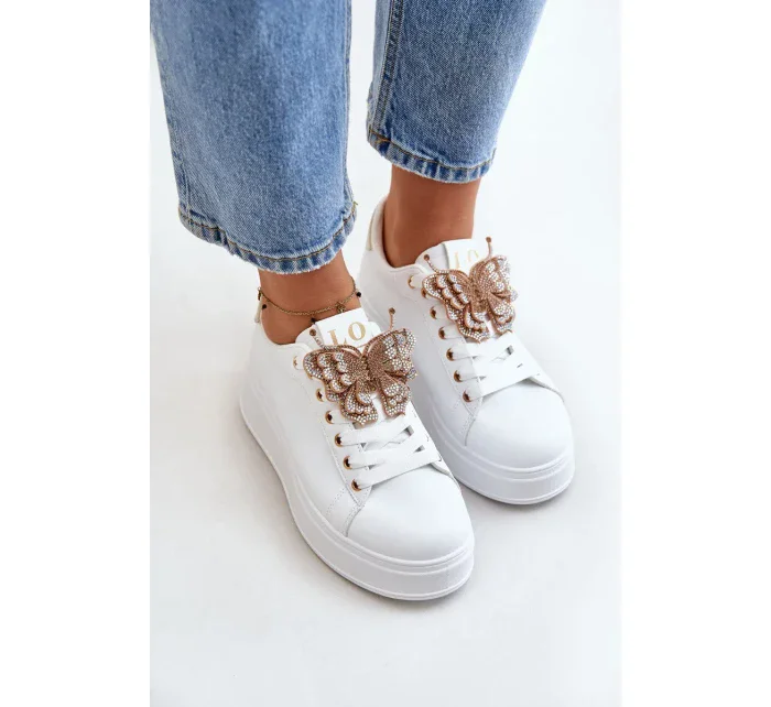 Dámské Tenisky Na Platformě S Motýlem Bílo-Zlaté Naritevia