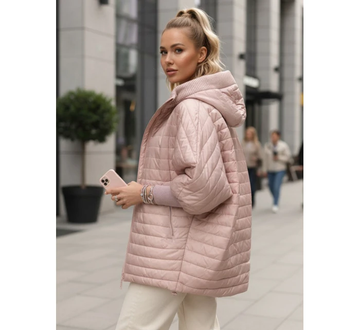 Dámská prošívaná bunda s kapucí růžová FashionStreet TY5528