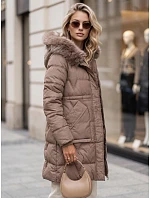 Dámská zimní prošívaná bunda s kapucí, béžová, FashionStreet TY5821 Dámská zimní prošívaná bunda s kapucí, béžová, FashionStreet TY5821