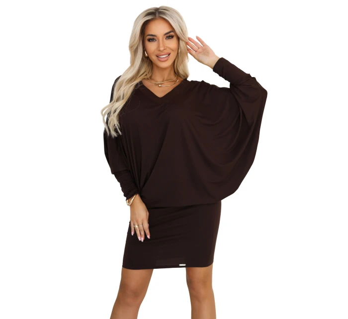 model 21481269 Pohodlné šaty s dlouhými rukávy čokoládové - numoco model 21481269 Pohodlné šaty s dlouhými rukávy čokoládové - numoco