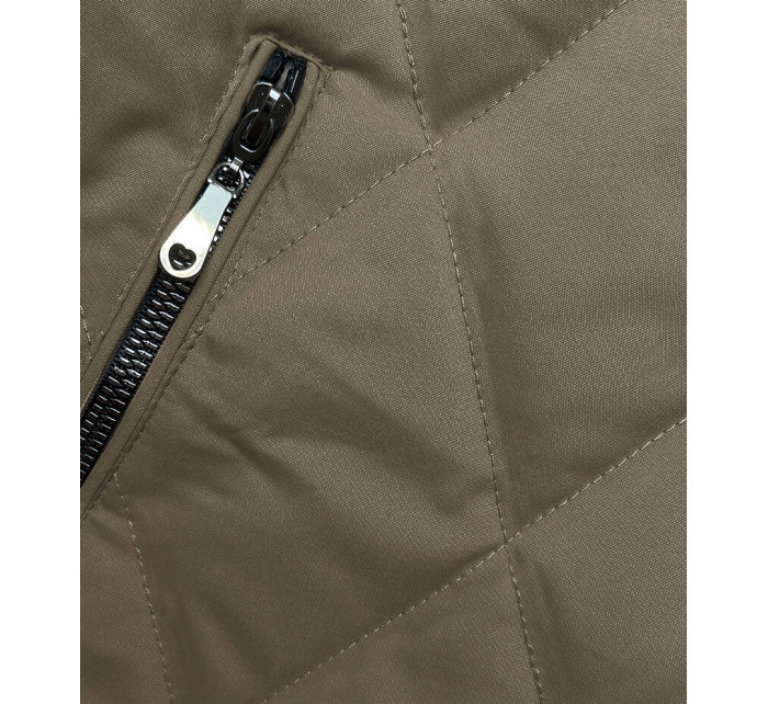 Prošívaná bunda v olivové barvě s ozdobnými stahovacími lemy (16M9086-84)