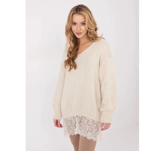 Dámský svetr v barvě ecru s přídavkem mohéru model 21818071 - Factory Price Dámský svetr v barvě ecru s přídavkem mohéru model 21818071 - Factory Price